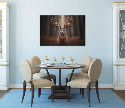 Wandbild HIRSCH MIT BLUMEN 60x90 cm – Leinwandbild Keilrahmen Deko modern - Ambiente 2