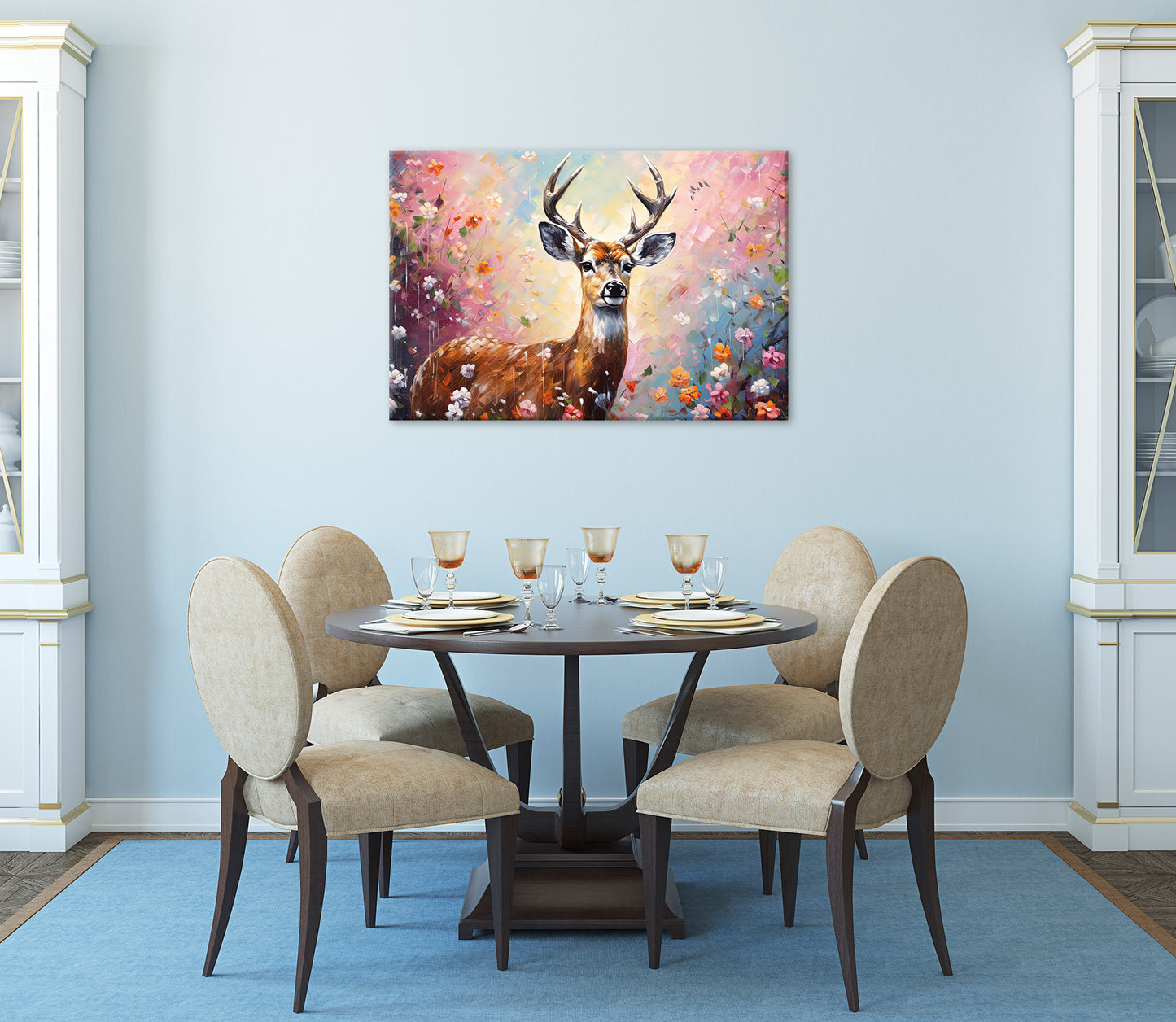 Wandbild HIRSCH IN BLUMEN 60x90 cm – Leinwandbild Keilrahmen Deko modern - Ambiente 3