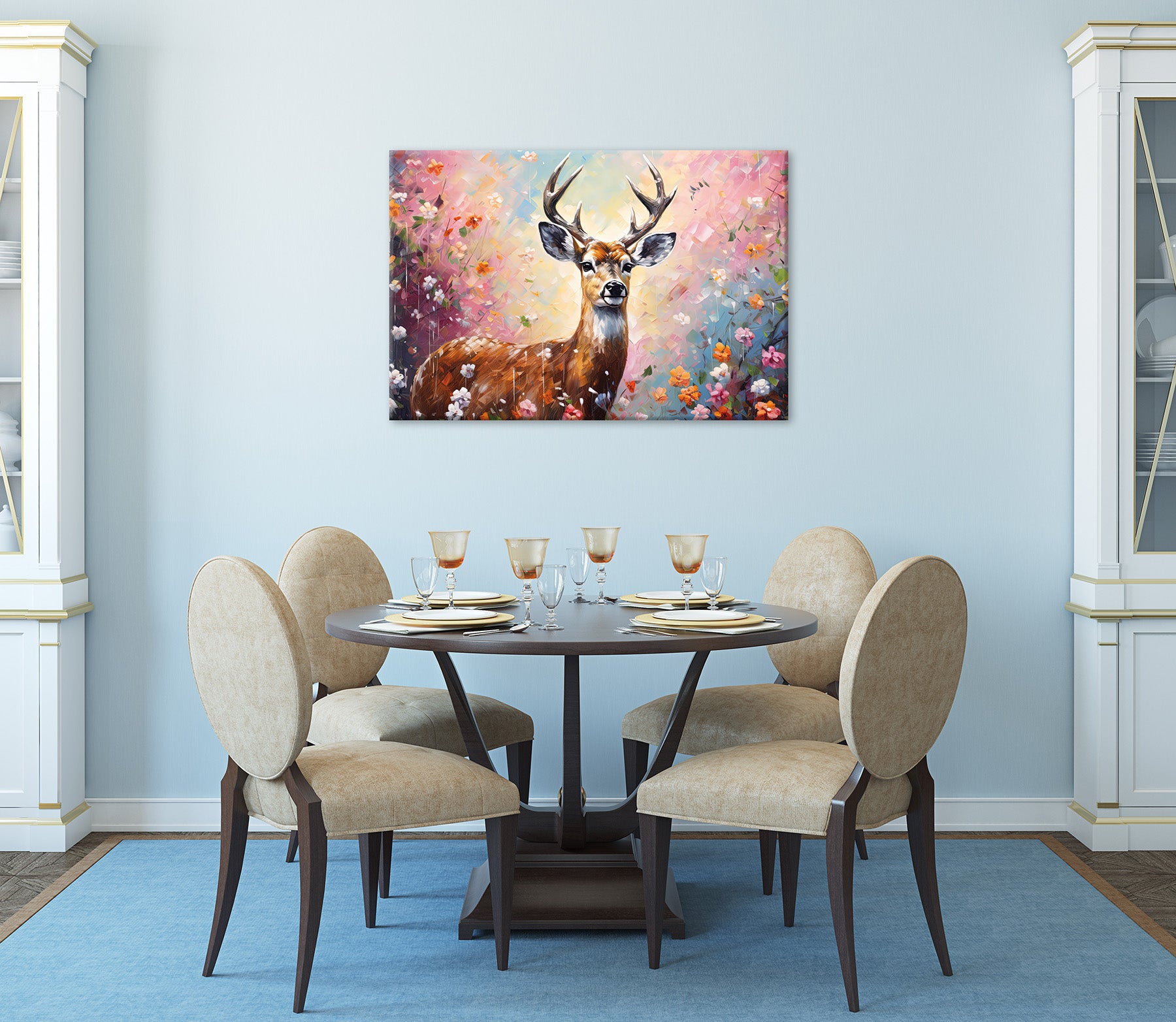 Wandbild HIRSCH IN BLUMEN 60x90 cm – Leinwandbild Keilrahmen Deko modern - Ambiente 3