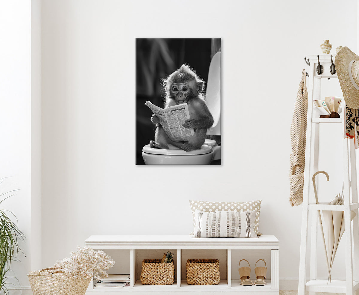 Wandbild AFFE BEIM GESCHÄFT 60x90 cm – Leinwandbild Keilrahmen Deko modern - Ambiente 1