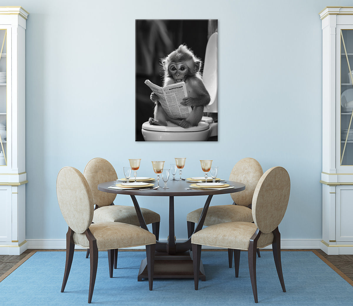 Wandbild AFFE BEIM GESCHÄFT 60x90 cm – Leinwandbild Keilrahmen Deko modern - Ambiente 3