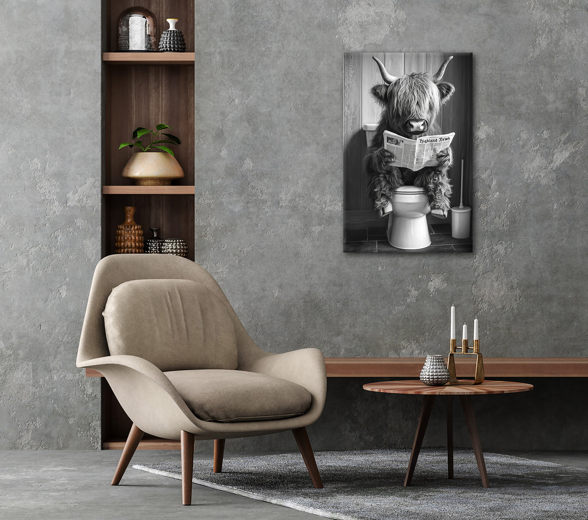 Wandbild HIGHLAND NEWS S/W 60x90 cm – Leinwandbild Keilrahmen Deko modern - Ambiente 2