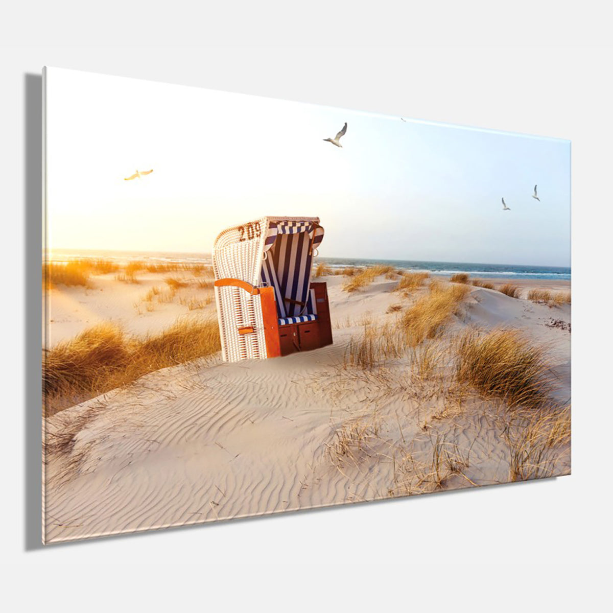 Wandbild STRANDKORB 60x90 cm – Leinwandbild Keilrahmen Deko modern - Seitenansicht