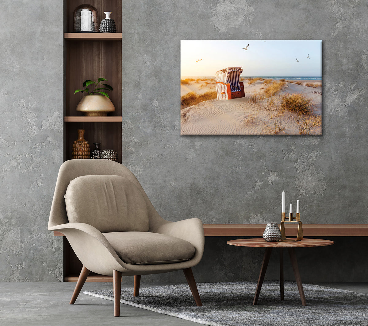 Wandbild STRANDKORB 60x90 cm – Leinwandbild Keilrahmen Deko modern - Ambiente 2