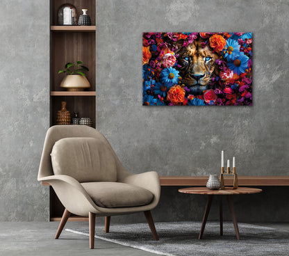 Wandbild LÖWE BLUMENKRANZ 60x90 cm – Leinwandbild Keilrahmen Deko modern - Ambiente 2