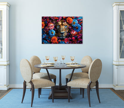 Wandbild LÖWE BLUMENKRANZ 60x90 cm – Leinwandbild Keilrahmen Deko modern - Ambiente 3