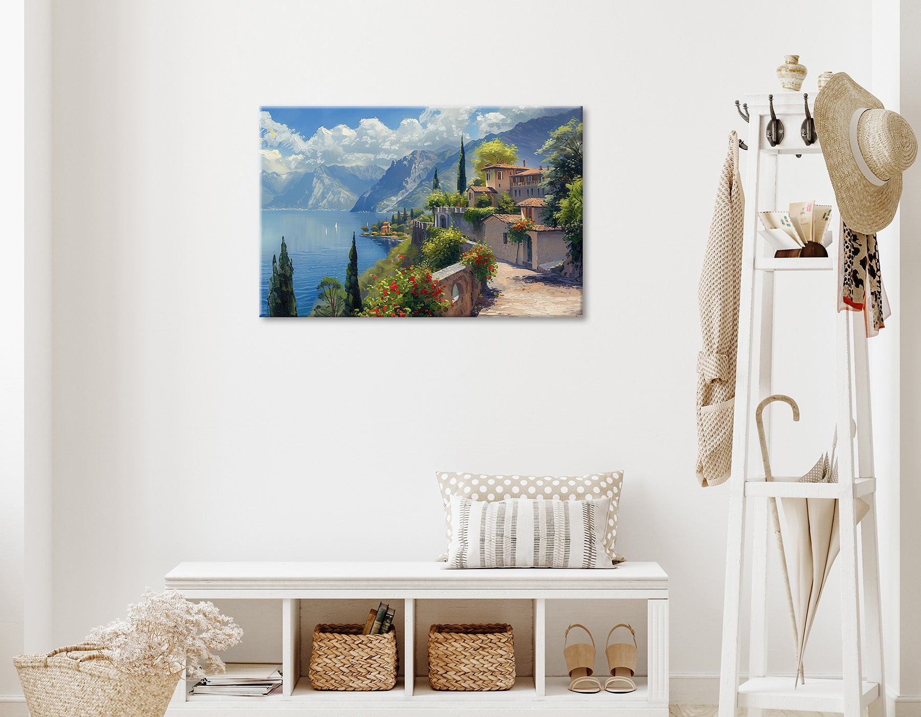 Wandbild STADT AM BERGSEE 60x90 cm – Leinwandbild Keilrahmen Deko modern - Ambiente 1