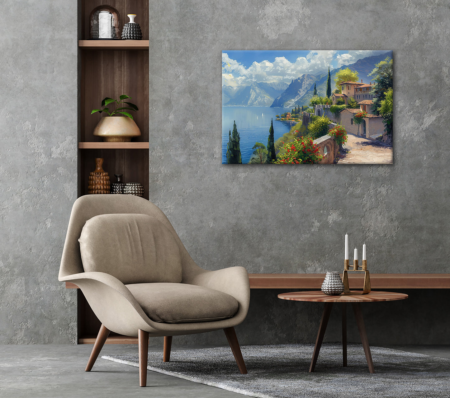 Wandbild STADT AM BERGSEE 60x90 cm – Leinwandbild Keilrahmen Deko modern - Ambiente 2