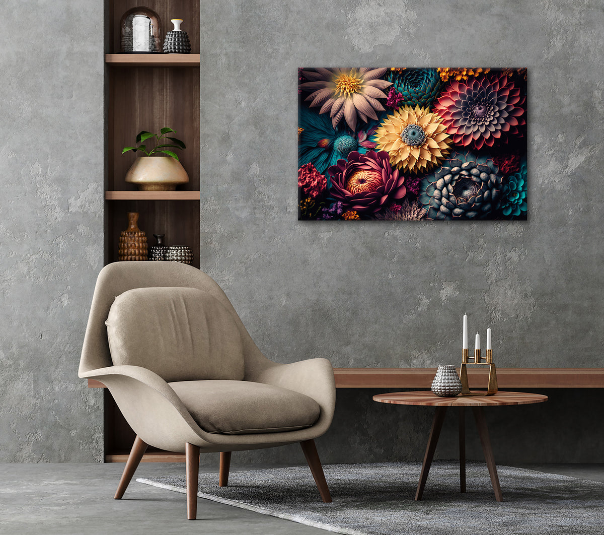 Wandbild BUNTE BLUMEN 60x90 cm – Leinwandbild Keilrahmen Deko modern - Ambiente 2