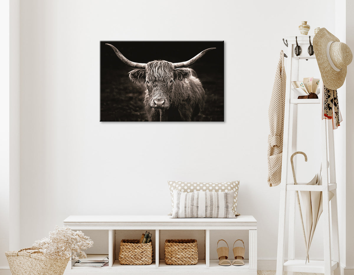 Wandbild HOCHLANDRIND 60x90 cm – Leinwandbild Keilrahmen Deko modern - Ambiente 1