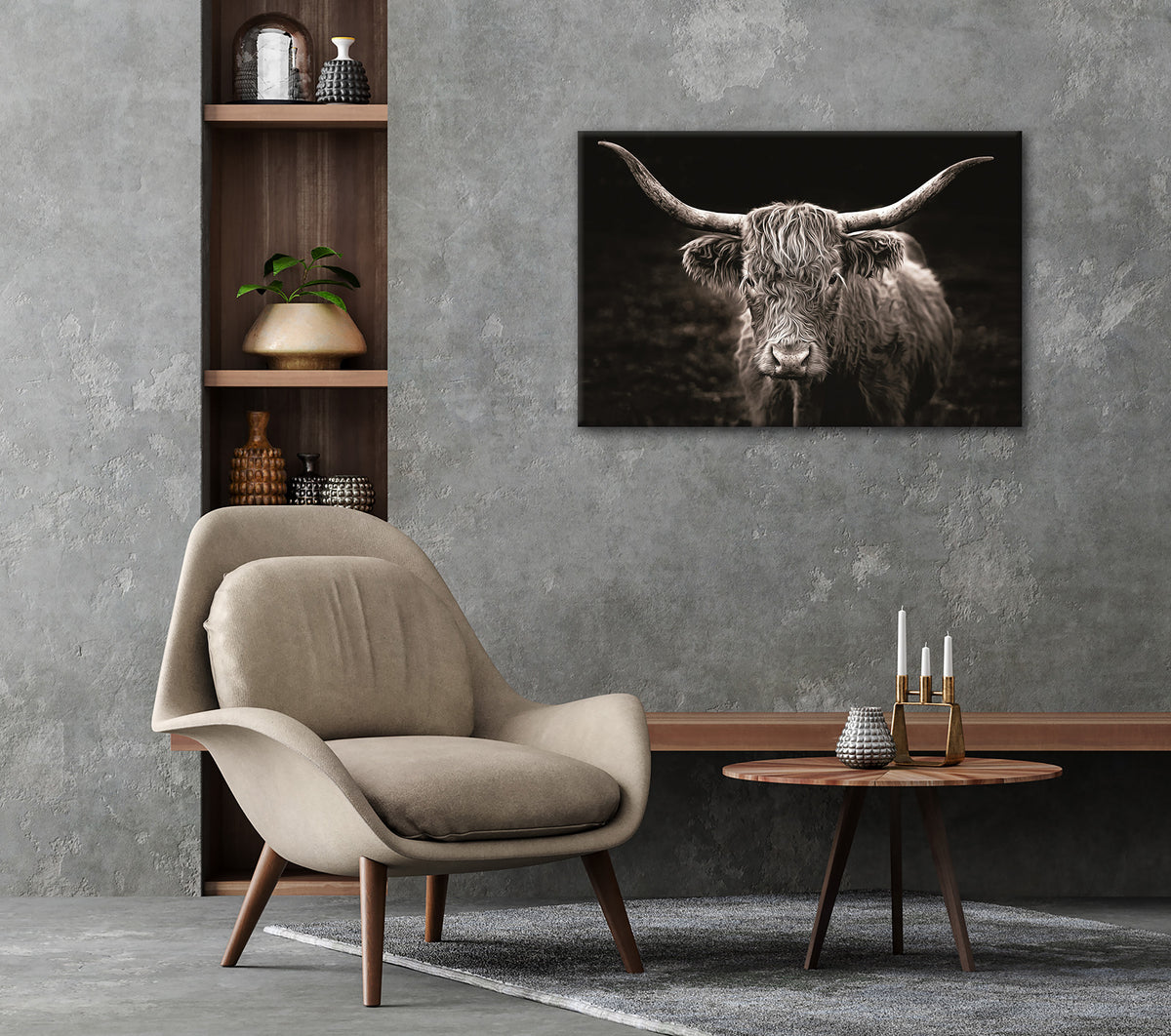Wandbild HOCHLANDRIND 60x90 cm – Leinwandbild Keilrahmen Deko modern - Ambiente 2