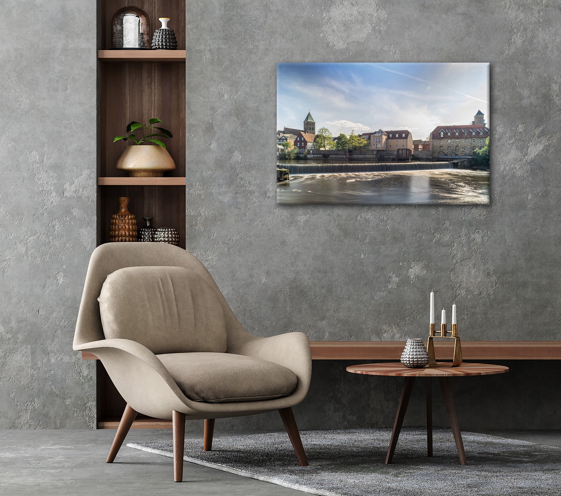 Wandbild RHEINE EMSWEHR 60x90 cm – Leinwandbild Keilrahmen Deko modern - Ambiente 2