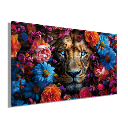 Wandbild LÖWE MIT BLUMEN XXL 90x150 cm – Leinwandbild Keilrahmen Deko modern - Seitenansicht