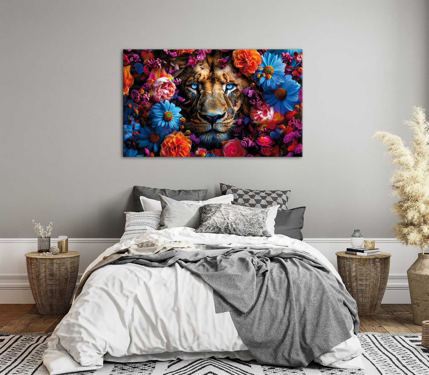Wandbild LÖWE MIT BLUMEN XXL 90x150 cm – Leinwandbild Keilrahmen Deko modern - Ambiente 3