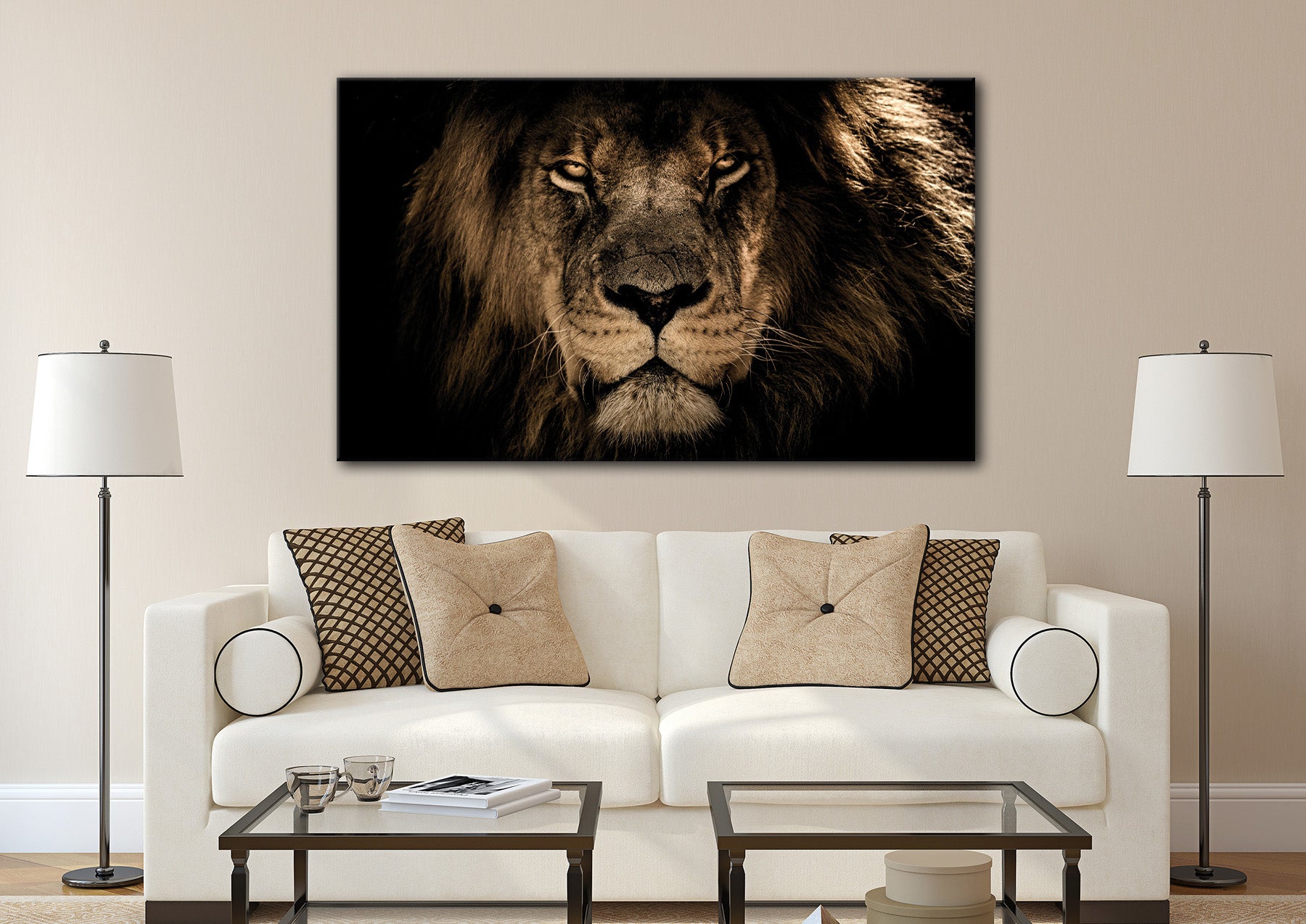 Wandbild LÖWENKOPF XXL 90x150 cm – Leinwandbild Keilrahmen Deko modern - Ambiente 1