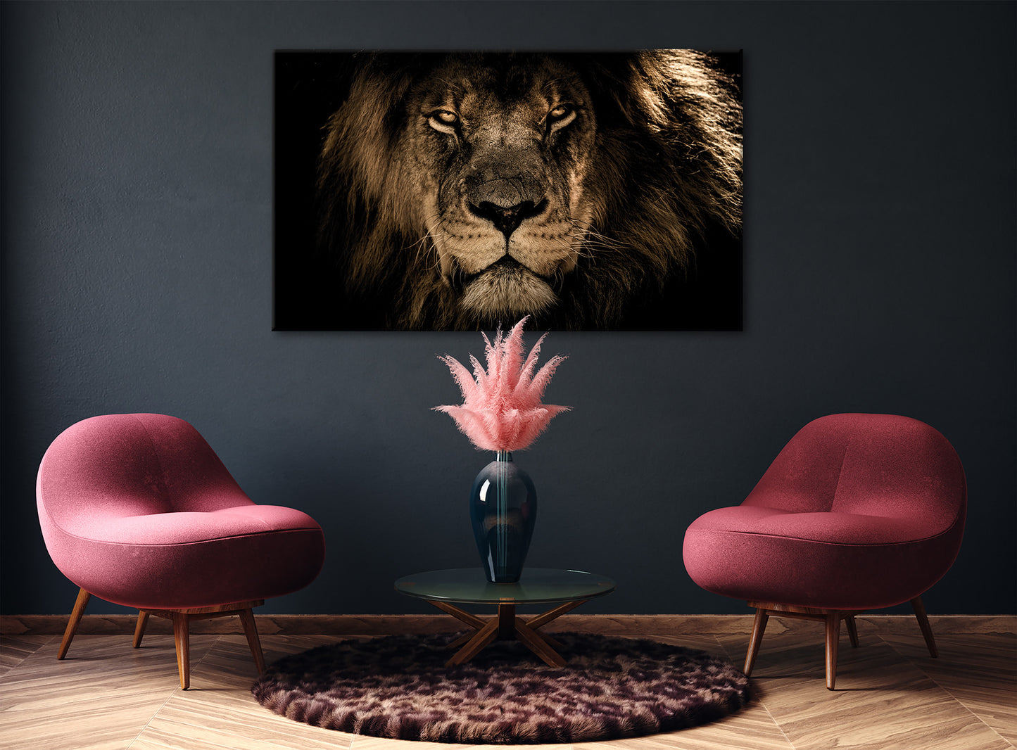 Wandbild LÖWENKOPF XXL 90x150 cm – Leinwandbild Keilrahmen Deko modern - Ambiente 2