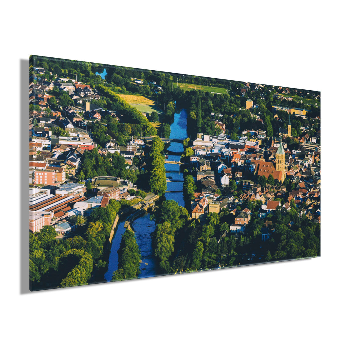 Wandbild RHEINE LUFTAUFNAHME 90x150 cm – Leinwandbild Keilrahmen Deko modern - Seitenansicht