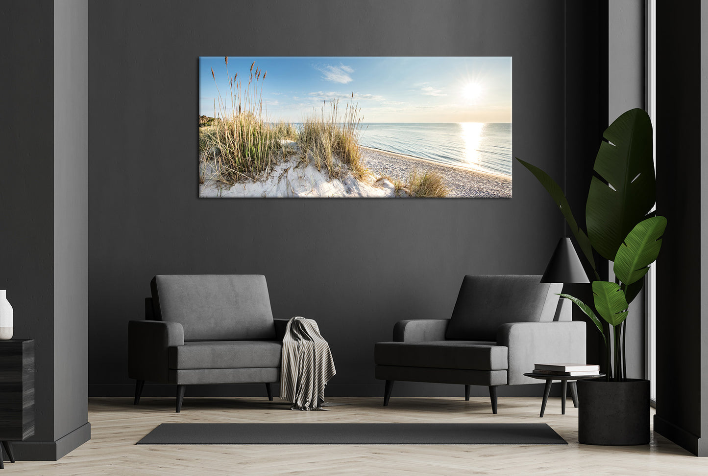 Wandbild STRAND XXL 90x200 cm – Leinwandbild Keilrahmen Deko modern - Ambiente 1