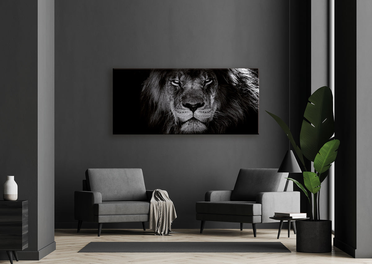 Wandbild LÖWENKOPF XXL 90x200 cm – Leinwandbild Keilrahmen Deko modern - Ambiente 1