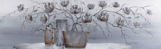 Ölgemälde handarbeit BLUMENVASE 40x120 cm – Wandbild Kunst Deko modern