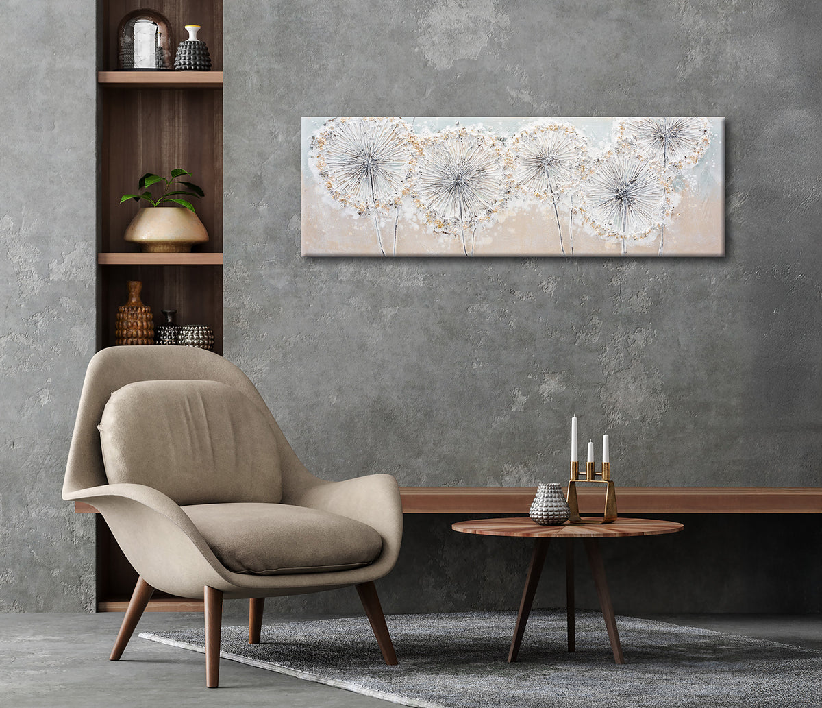 Ölgemälde handarbeit PUSTEBLUMEN 40x120 cm – Wandbild Kunst Deko modern - Ambiente 3