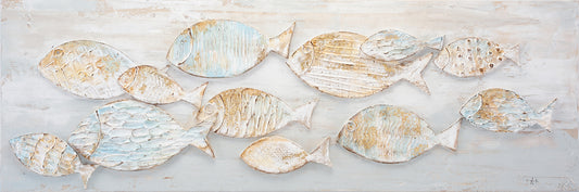 Ölgemälde handarbeit FISCHE 40x120 cm – Wandbild Kunst Deko modern