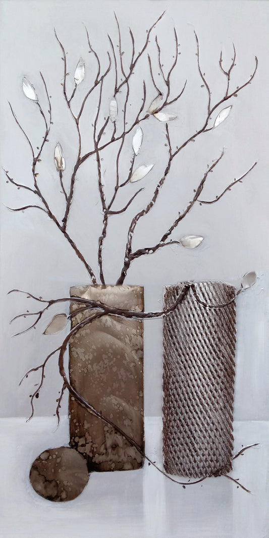 Ölgemälde handarbeit VASE 40x80 cm – Wandbild Kunst Deko modern