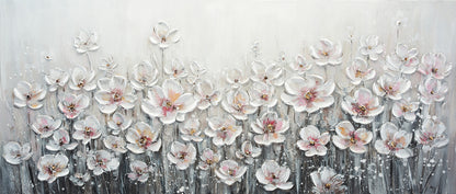 Ölgemälde handarbeit WEISSE BLUMEN XXL 60x140 cm – Wandbild Kunst Deko modern