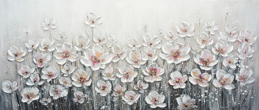 Ölgemälde handarbeit WEISSE BLUMEN XXL 60x140 cm – Wandbild Kunst Deko modern