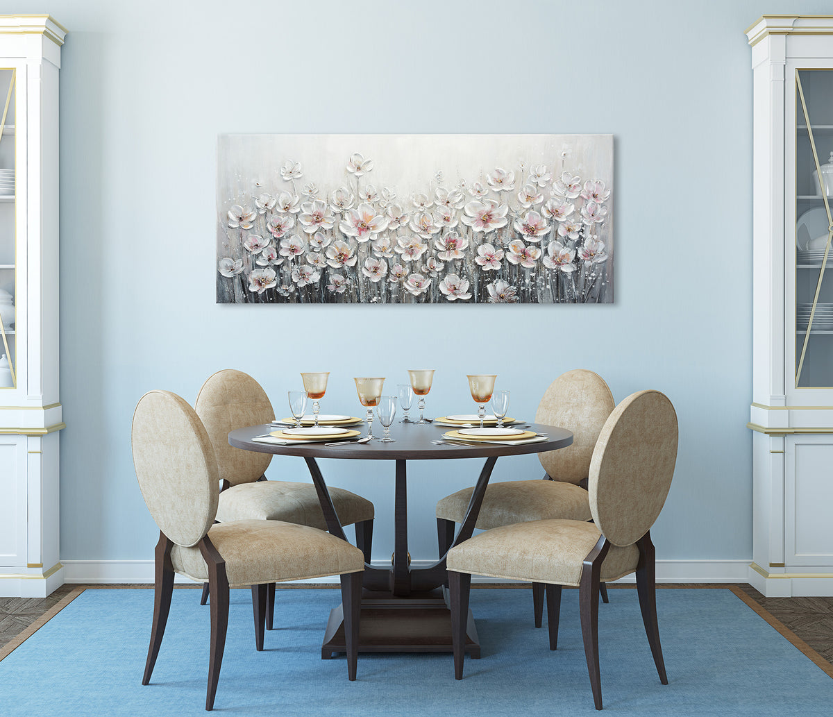 Ölgemälde handarbeit WEISSE BLUMEN XXL 60x140 cm – Wandbild Kunst Deko modern - Ambiente 1
