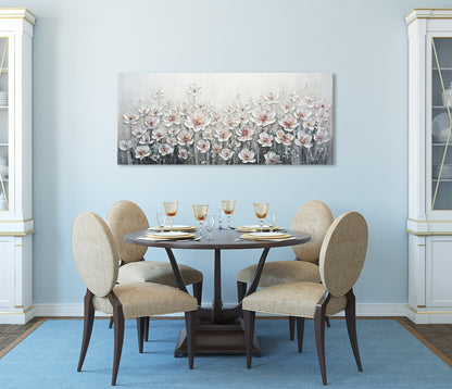 Ölgemälde handarbeit WEISSE BLUMEN XXL 60x140 cm – Wandbild Kunst Deko modern - Ambiente 1