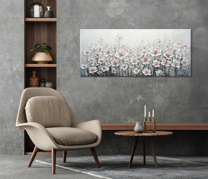 Ölgemälde handarbeit WEISSE BLUMEN XXL 60x140 cm – Wandbild Kunst Deko modern - Ambiente 2