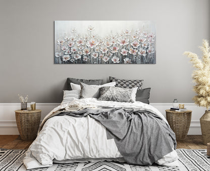 Ölgemälde handarbeit WEISSE BLUMEN XXL 60x140 cm – Wandbild Kunst Deko modern - Ambiente 3