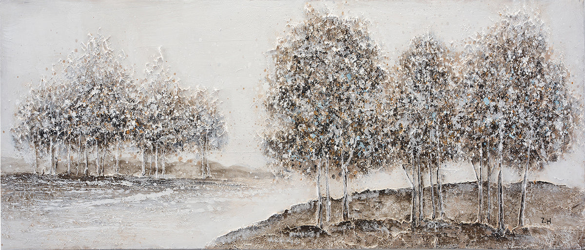 Ölgemälde handarbeit BÄUME XXL 60x140 cm – Wandbild Kunst Deko modern