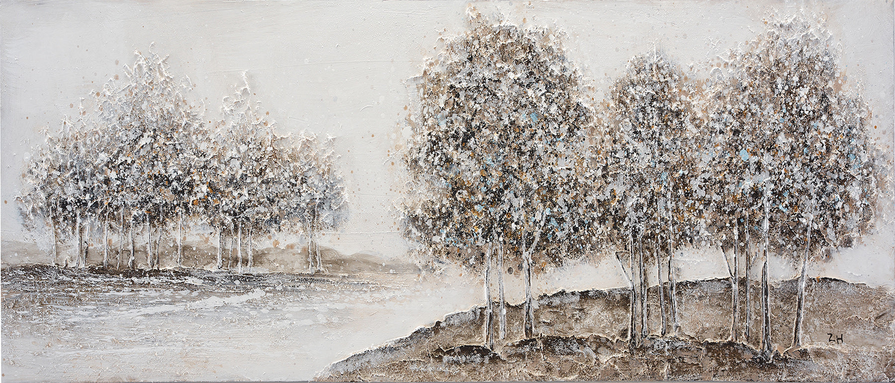 Ölgemälde handarbeit BÄUME XXL 60x140 cm – Wandbild Kunst Deko modern