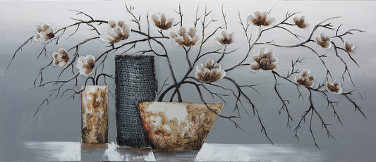 Ölgemälde handarbeit BLUMENVASEN XXL 60x140 cm – Wandbild Kunst Deko modern