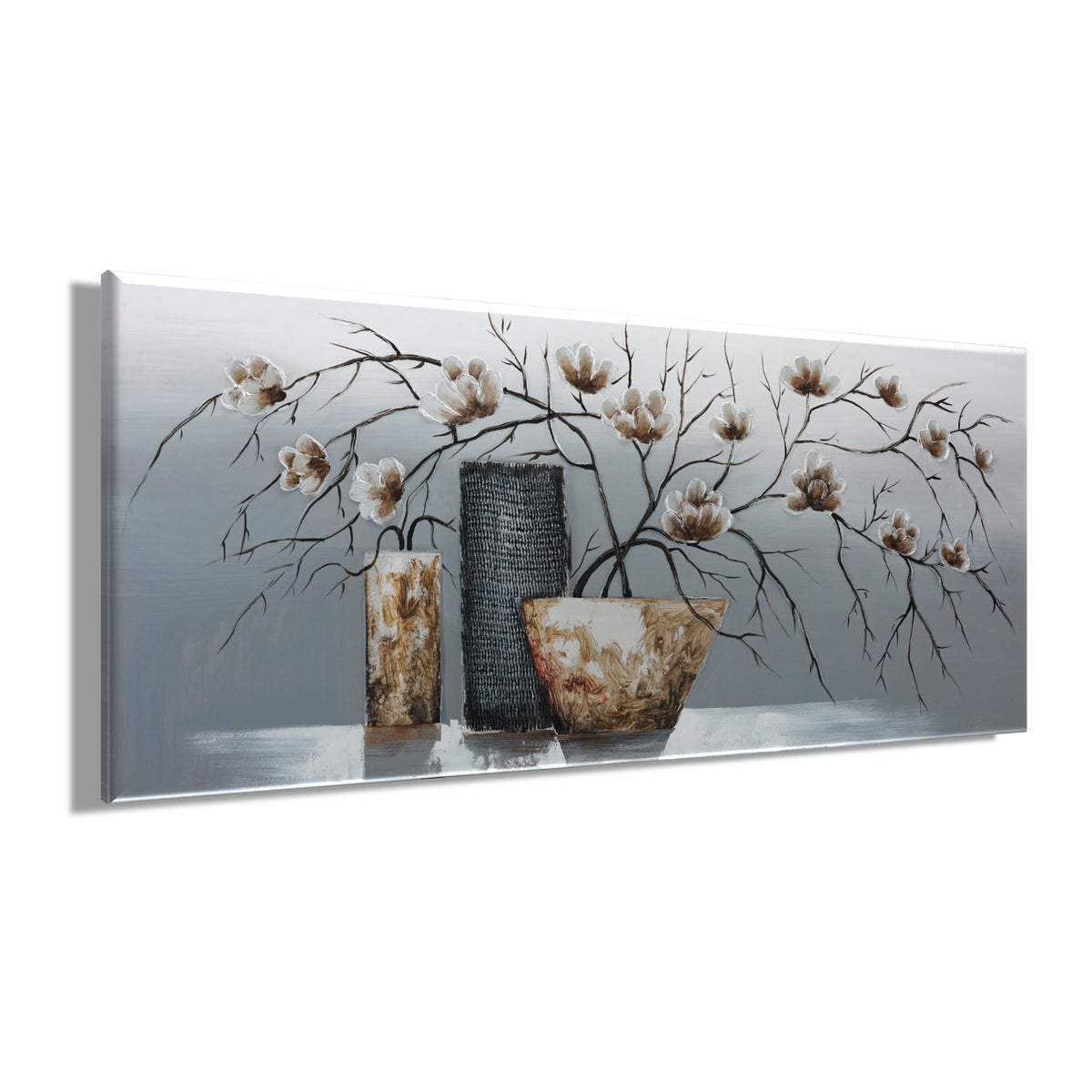 Ölgemälde handarbeit BLUMENVASEN XXL 60x140 cm – Wandbild Kunst Deko modern - Seitenansicht