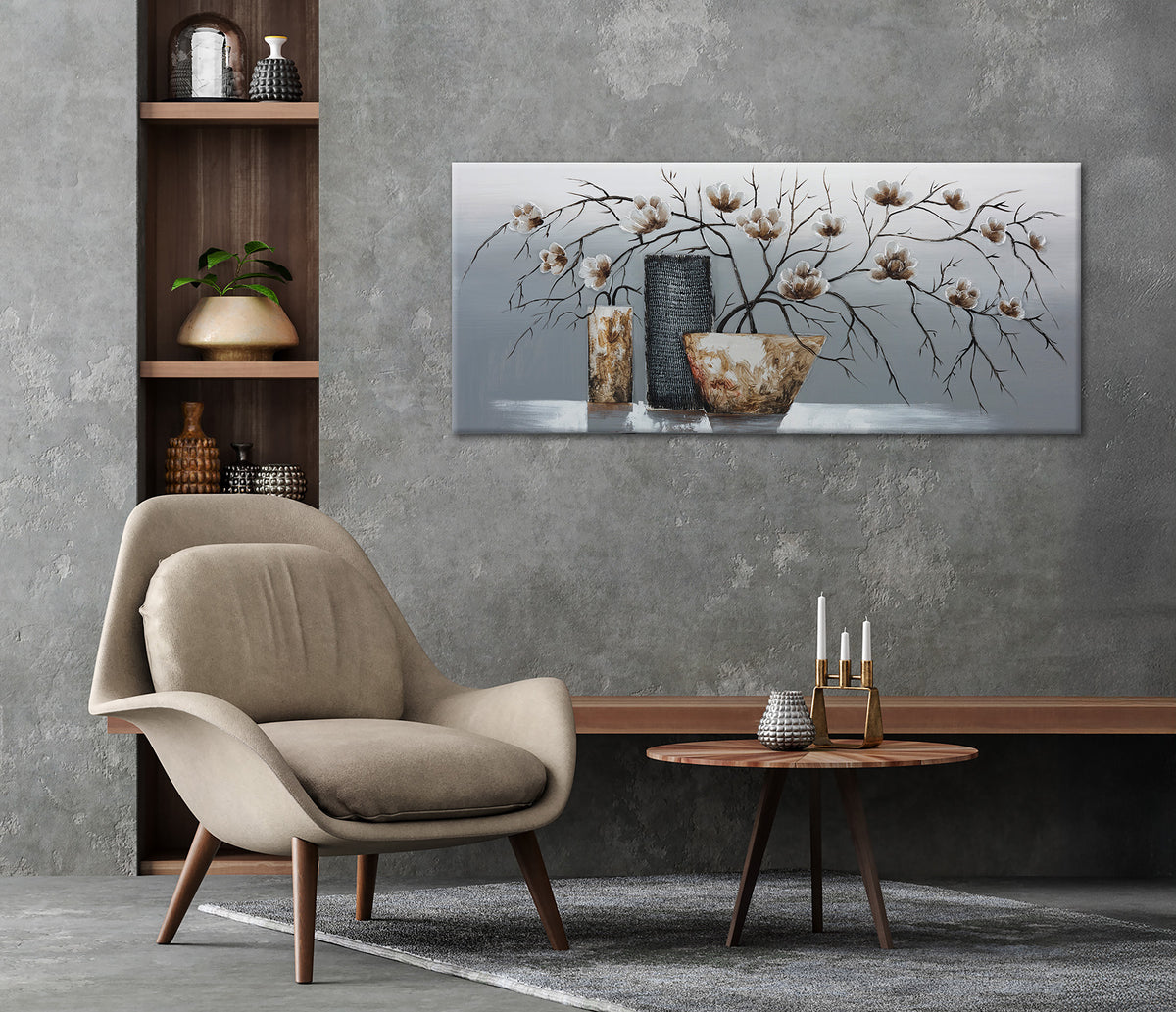 Ölgemälde handarbeit BLUMENVASEN XXL 60x140 cm – Wandbild Kunst Deko modern - Ambiente 2
