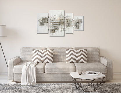 Ölgemälde handarbeit 4-teilig QUADRATE ABSTRAKT 70x124 cm – Wandbild Deko modern - Ambiente 1
