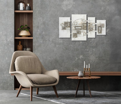 Ölgemälde handarbeit 4-teilig QUADRATE ABSTRAKT 70x124 cm – Wandbild Deko modern - Ambiente 2