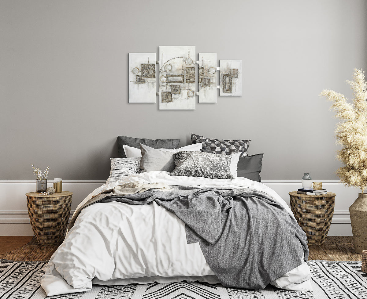 Ölgemälde handarbeit 4-teilig QUADRATE ABSTRAKT 70x124 cm – Wandbild Deko modern - Ambiente 3