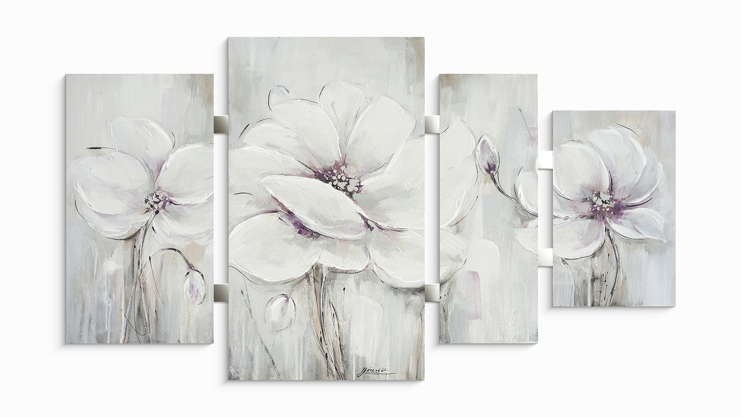 Ölgemälde handarbeit 4-teilig BLUMEN 70x124 cm – Wandbild Deko modern