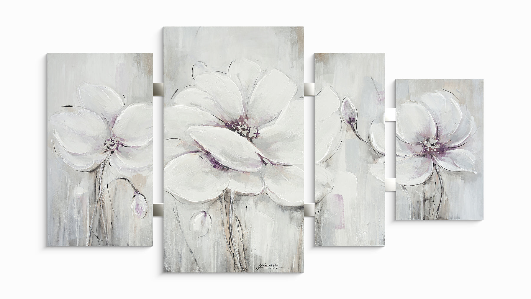 Ölgemälde handarbeit 4-teilig BLUMEN 70x124 cm – Wandbild Deko modern