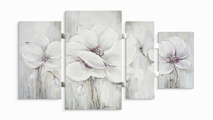 Ölgemälde handarbeit 4-teilig BLUMEN 70x124 cm – Wandbild Deko modern