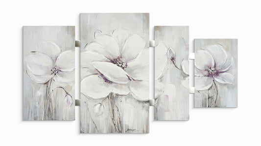 Ölgemälde handarbeit 4-teilig BLUMEN 70x124 cm – Wandbild Deko modern