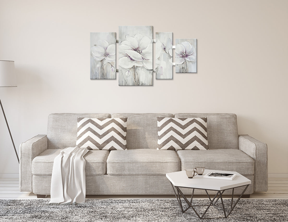 Ölgemälde handarbeit 4-teilig BLUMEN 70x124 cm – Wandbild Deko modern - Ambiente 1