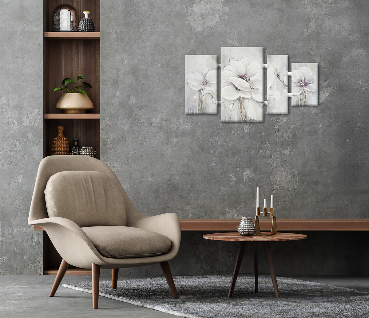 Ölgemälde handarbeit 4-teilig BLUMEN 70x124 cm – Wandbild Deko modern - Ambiente 2