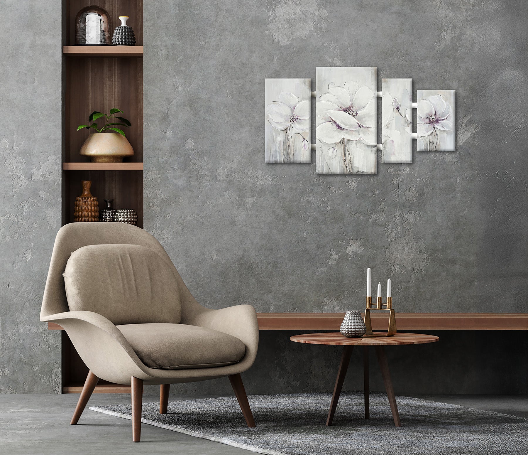 Ölgemälde handarbeit 4-teilig BLUMEN 70x124 cm – Wandbild Deko modern - Ambiente 2