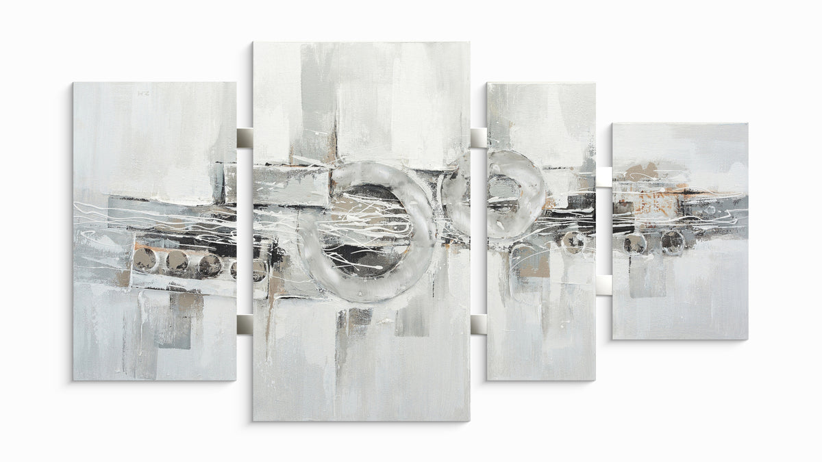 Ölgemälde handarbeit 4-teilig ABSTRAKTE KREISE 70x124 cm – Wandbild Deko modern