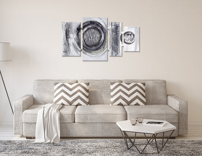 Ölgemälde handarbeit 4-teilig KREISE GRAU 70x124 cm – Wandbild Deko modern - Ambiente 1